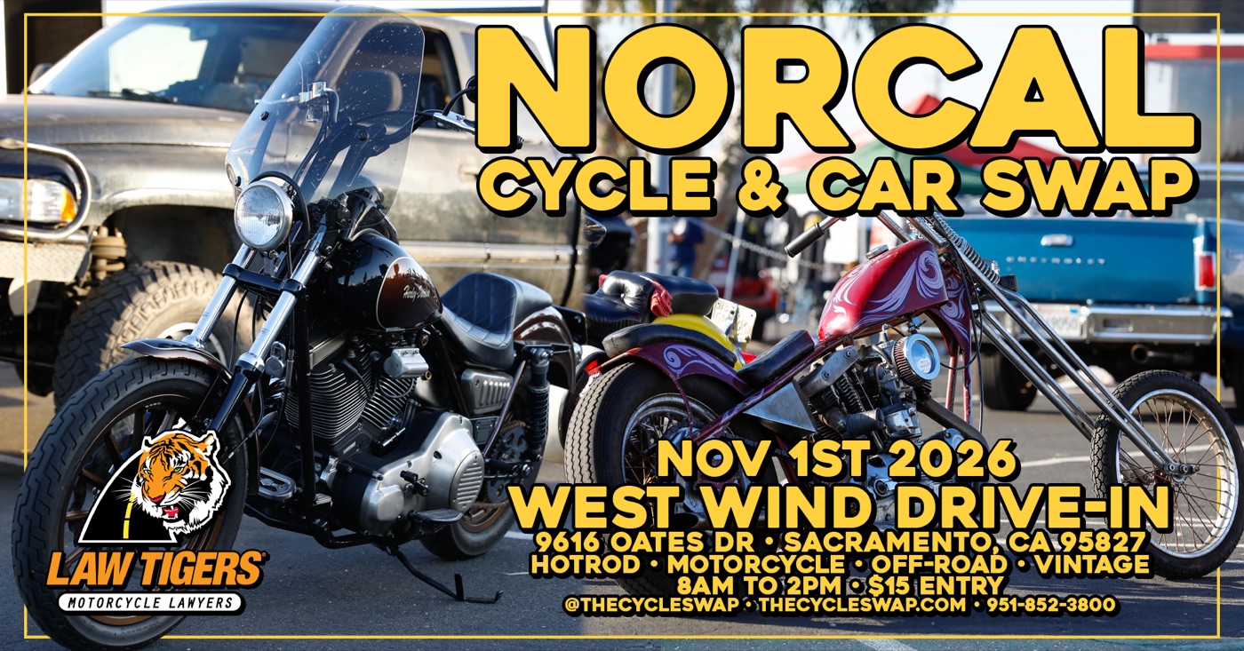 NorCal Cycle & Car Swap flyer: November 1st 2026 at the West Wind Drive-in, 9616 Oates Dr, Sacramento. Hot rod, motorcycle, off-road, vintage. 8 AM to 2 PM, $15 entry.