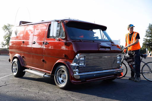 Red vintage van on the lot